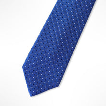 Load image into Gallery viewer, Blue Micro Check With Black/White Pin Dots Silk Tie – Skinny 70mm