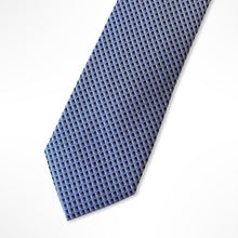 Load image into Gallery viewer, Blue Micro Check With White/Yellow Geometric Silk Tie – Skinny 70mm