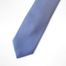 Load image into Gallery viewer, Blue Micro Check With White/Light Blue Geometric Silk Tie – Skinny 65mm