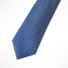 Load image into Gallery viewer, Blue Micro Check With Navy Pin Dots Silk Tie – Skinny 70mm