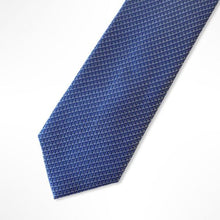 Load image into Gallery viewer, Blue Micro Check With Yellow/Light Blue Geometric Silk Tie – Skinny 65mm