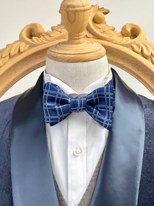 England style Navy Grid Bow Tie