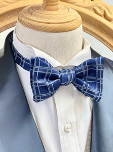 England style Navy Grid Bow Tie