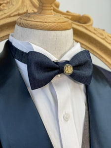 Denim With Golden Ring Classic Bow Tie