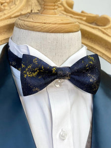 Galaxy Navy With Sining Yellow And Silver Classic Bow Tie
