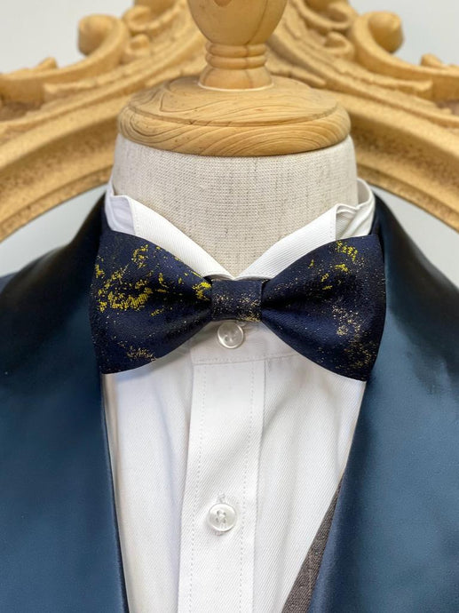 Galaxy Navy With Sining Yellow And Silver Classic Bow Tie
