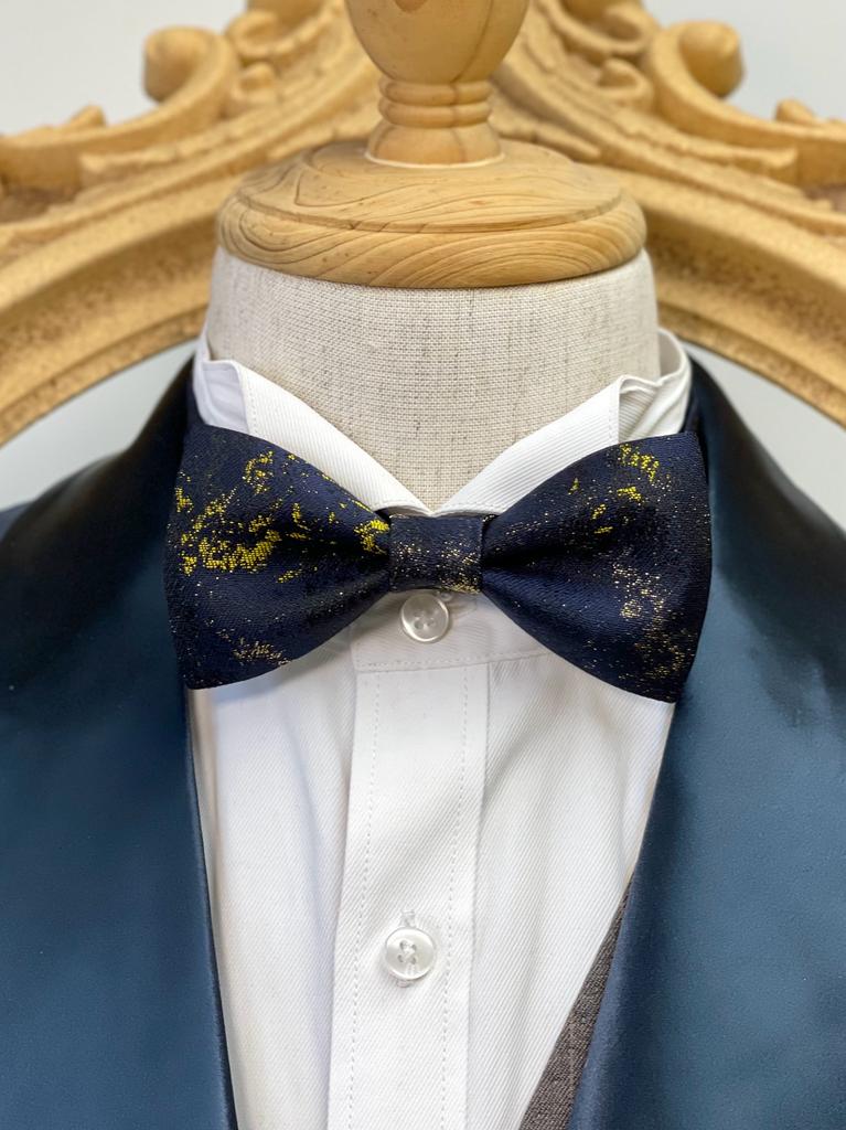 Galaxy Navy With Sining Yellow And Silver Classic Bow Tie