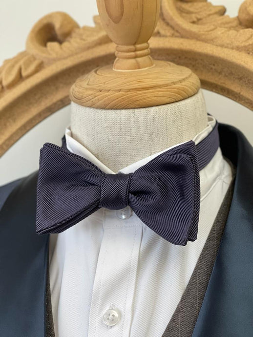 Grey Purple Twill Classic Bow Tie