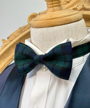 Load image into Gallery viewer, Green Tartan With Navy Stripes Classic Bow Tie
