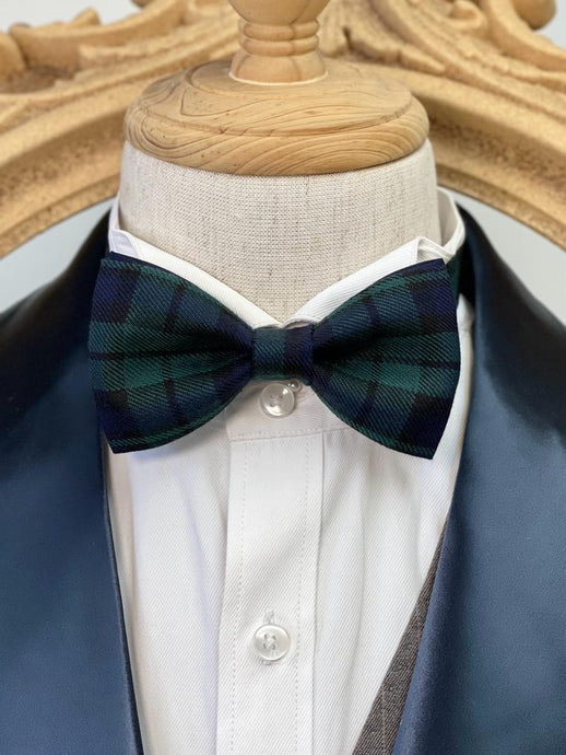 Green Tartan With Navy Stripes Classic Bow Tie