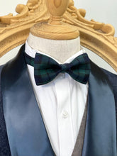 Load image into Gallery viewer, Green Tartan With Navy Stripes Classic Bow Tie