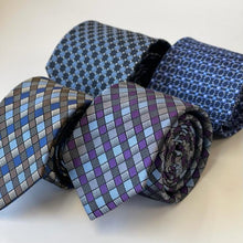Load image into Gallery viewer, Violet Gingham With Light Blue/Purple/Silver Square Silk Tie – Skinny 75mm