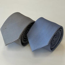Load image into Gallery viewer, Blue Micro Check With White Geometric Silk Tie – Skinny 70mm