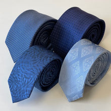 Load image into Gallery viewer, Blue Pattern With White Geometric Silk Tie – Skinny 60mm