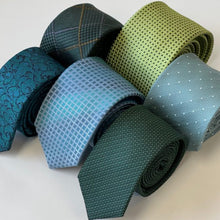 Load image into Gallery viewer, Chartreuse Micro Check With Dark Green/White Geometric Silk Tie – Skinny 70mm