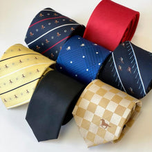 Load image into Gallery viewer, Navy Repp With Red/White Stripes and Horse With Horseshoes Silk Tie – Regular 85mm