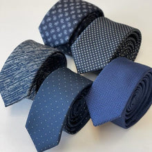 Load image into Gallery viewer, Blue Micro Check With White Cross Silk Tie – Skinny 60mm