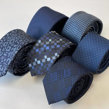 Load image into Gallery viewer, Blue Pattern With White/Navy Geometric Silk Tie – Slim 50mm