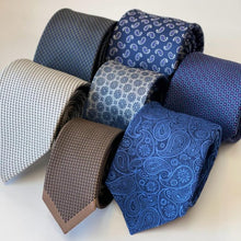 Load image into Gallery viewer, Blue Micro Check With Grey Cross Silk Tie – Skinny 70mm