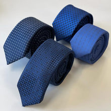 Load image into Gallery viewer, Blue Micro Check With Black Pin Dots Silk Tie – Skinny 60mm