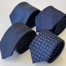 Load image into Gallery viewer, Blue Micro Check With White Pin Dots Silk Tie – Skinny 65mm