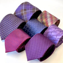 Load image into Gallery viewer, Dark Purple Micro Check With Purple Bowtie and Light Purple/White Rhombus Silk Tie – Regular 80mm