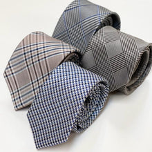 Load image into Gallery viewer, Grey Houndstooth With Black/Navy Pattern Silk Tie – Skinny 60mm