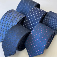 Load image into Gallery viewer, Blue Micro Check With Pink Pin Dots Silk Tie – Skinny 70mm