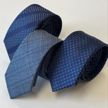 Load image into Gallery viewer, Blue Awning With White Pin Dots Silk Tie – Skinny 60mm