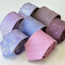 Load image into Gallery viewer, Pale Purple Micro Check With White Geometric Silk Tie – Skinny 60mm