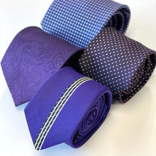 Load image into Gallery viewer, Purple Micro Check With Silver Pencil Pattern Silk Tie – Skinny 70mm