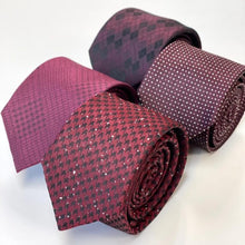 Load image into Gallery viewer, Red Micro Check With Black Cross Silk Tie – Skinny 65mm