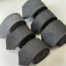 Load image into Gallery viewer, Black Houndstooth Silk Tie – Slim 55mm