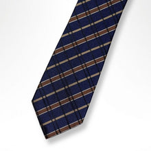 Load image into Gallery viewer, Navy Tartan With Brown Stripes Silk Tie – Regular 80mm