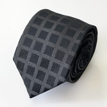 Load image into Gallery viewer, Black Grid With Grey Lines Silk Tie – Skinny 70mm