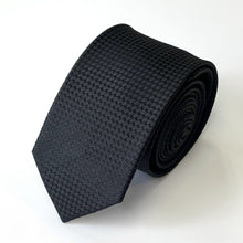 Load image into Gallery viewer, Black Geometric With Dark Pattern Silk Tie – Skinny 60mm