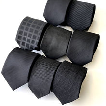 Load image into Gallery viewer, Black Grid With Grey Lines Silk Tie – Skinny 70mm