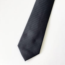 Load image into Gallery viewer, Black Twill With Dark Pattern Stripes Silk Tie – Skinny 75mm