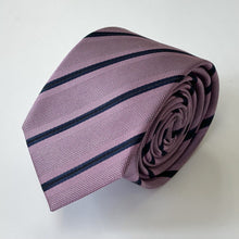 Load image into Gallery viewer, Light Purple Geometric With Black Stripes And Checked Silk Tie – Skinny 65mm