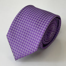Load image into Gallery viewer, Purple Geometric With White Pattern Silk Tie – Skinny 75mm