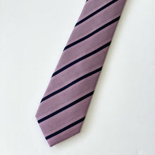 Load image into Gallery viewer, Light Purple Geometric With Black Stripes And Checked Silk Tie – Skinny 65mm