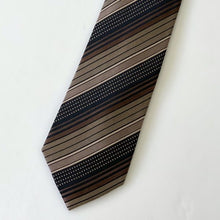 Load image into Gallery viewer, Brown Geometric With Black Stripes And White Pin Dots Silk Tie – Skinny 75mm