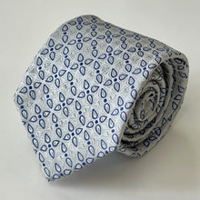 Load image into Gallery viewer, Silver Floral With Navy And White Geometric Silk Tie – Skinny 75mm