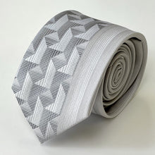 Load image into Gallery viewer, Silver Geometric With Grey Stripes Silk Tie – Skinny 70mm