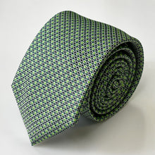 Load image into Gallery viewer, Green Geometric With Green And Black Pin Dots Silk Tie – Skinny 75mm