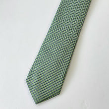 Load image into Gallery viewer, Green Geometric With Green And Black Pin Dots Silk Tie – Skinny 75mm