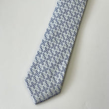 Load image into Gallery viewer, Silver Floral With Navy And White Geometric Silk Tie – Skinny 75mm