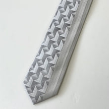 Load image into Gallery viewer, Silver Geometric With Grey Stripes Silk Tie – Skinny 70mm