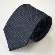 Load image into Gallery viewer, Navy Geometric With White Pin Dots Silk Tie – Skinny 70mm