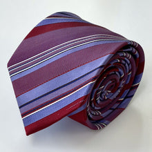 Load image into Gallery viewer, Red Twill With Blue And White Stripes Silk Tie – Regular 80mm